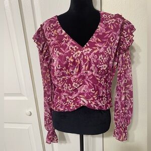 Aqua Floral V-Neck Blouse - Purple size L